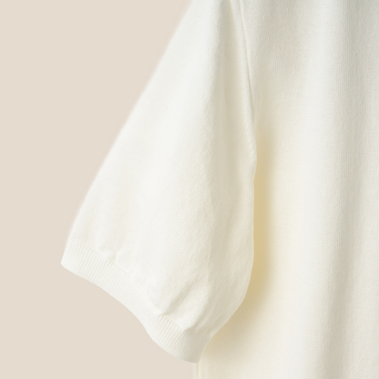 Mooncastle ice cotton mock neck T-shirt in off-white with short sleeves, showcasing a sleek, minimalist design.