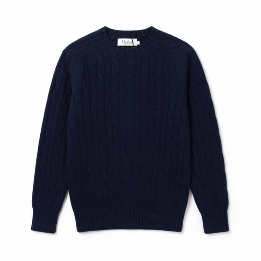 Harley of Scotland - Crew Neck Sweater, Cable Knit - Navy