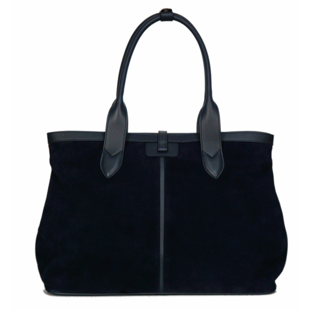 Adam’s Peach navy suede tote bag, stylish accessory with spacious interior, designed for versatile everyday use.