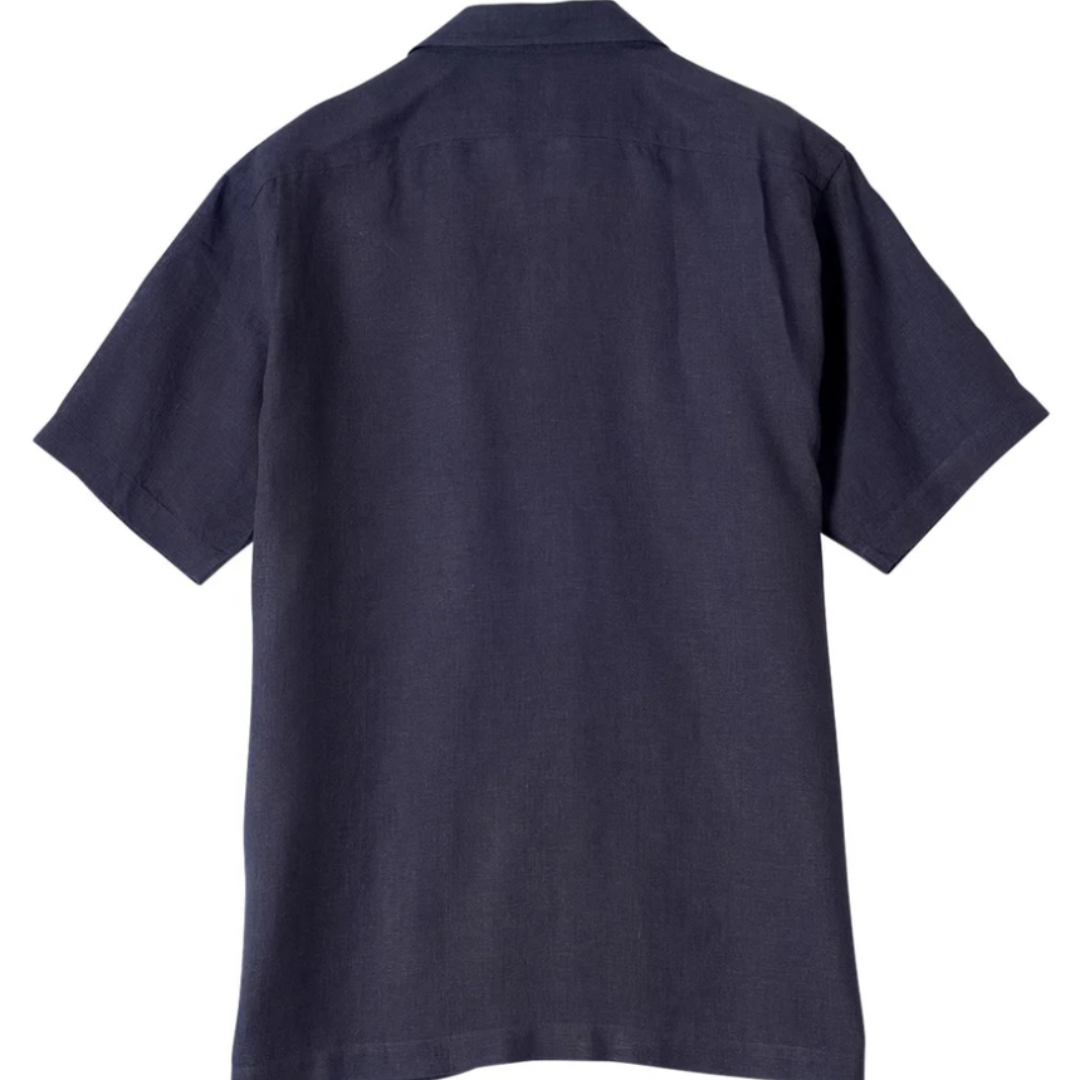 Kamakura Belgian linen short sleeve shirt in navy color, lightweight and breathable men's casual shirt with a classic fit.