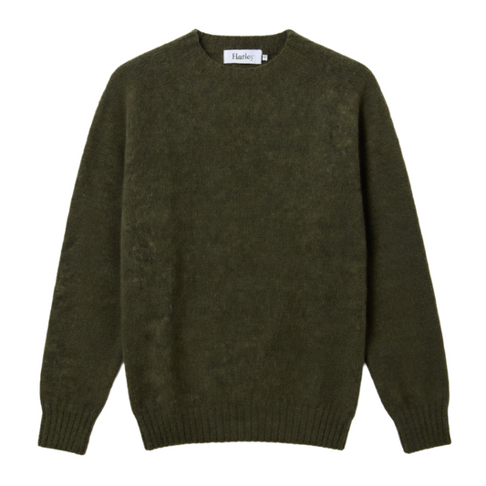 Harley of Scotland - Crew Neck Sweater, Super Soft Wool - Pine Green