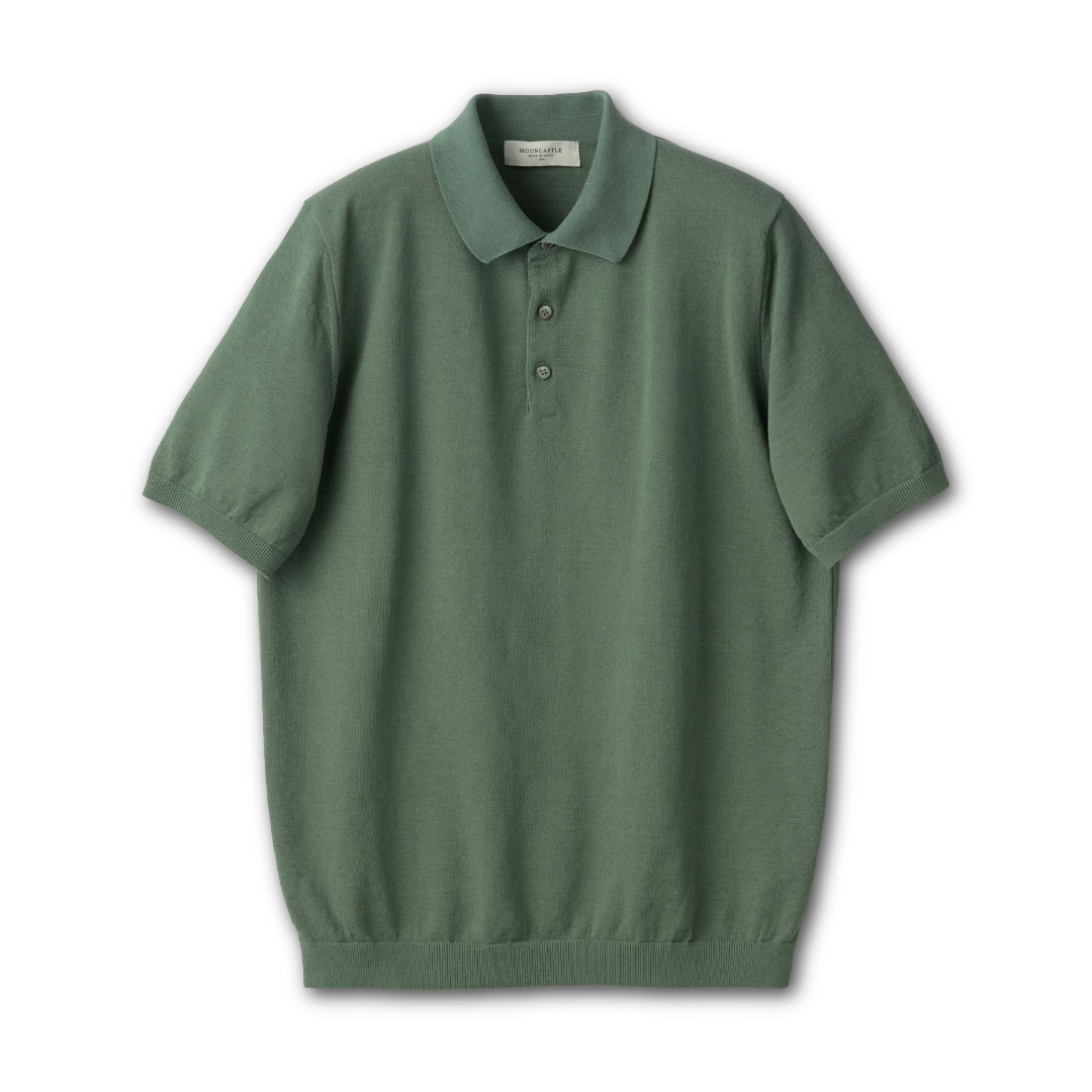Mooncastle Ice Cotton Polo in olive, short sleeve men's polo shirt with a classic collar and clean design.