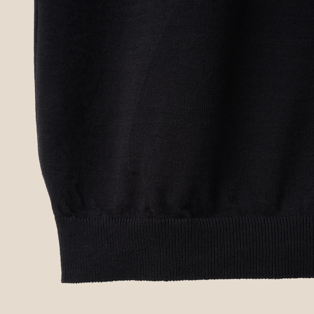 Black Mooncastle Ice Cotton mock neck T-shirt with short sleeves, showcasing a sleek, modern design and smooth cotton fabric.