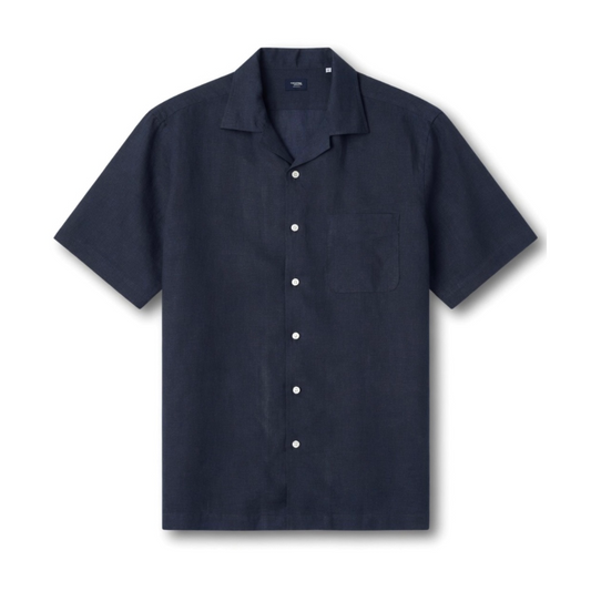 Kamakura Belgian Linen Short Sleeve Shirt - Navy