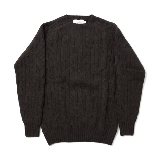 Harley of Scotland - Crew Neck Sweater, Cable Knit - Black