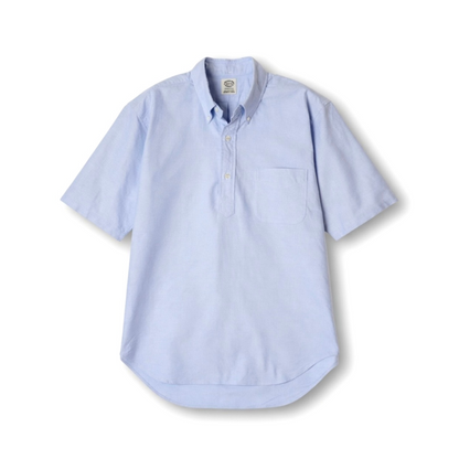 Kamakura short sleeve pop-over shirt in blue, featuring a casual fit and lightweight fabric for comfortable everyday wear.