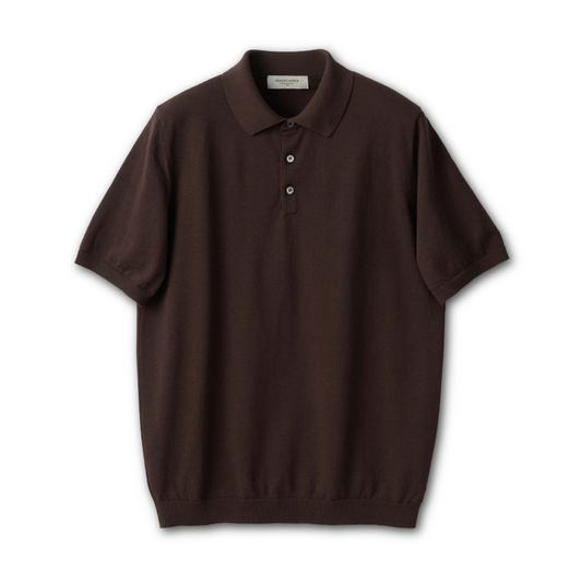 Brown Mooncastle Ice Cotton Polo shirt with short sleeves, showing the classic collar and clean fabric texture.