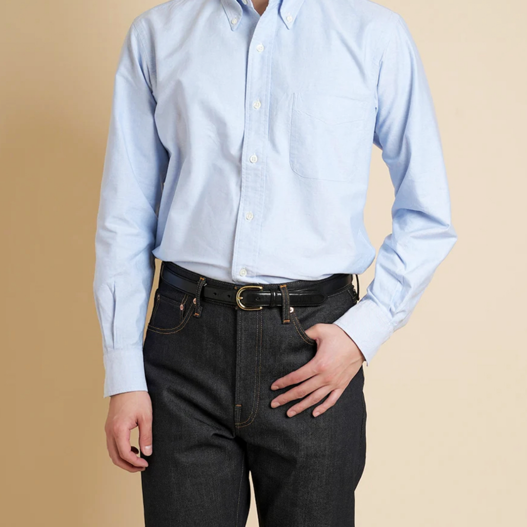 Kamakura Vintage IVY Button Down Oxford shirt in blue, featuring a classic collar and button-front design.