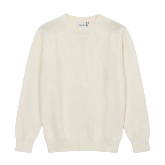 Harley of Scotland - Crew Neck Sweater, Super Soft Wool - Off White
