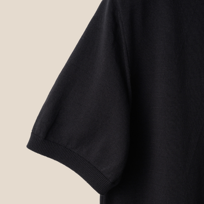 Black Mooncastle Ice Cotton mock neck T-shirt with short sleeves, showcasing a sleek, fitted design.