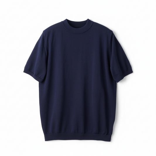 Navy blue t-shirt on a beige background