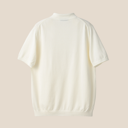 Mooncastle Ice Cotton Polo shirt in off-white with short sleeves, featuring a classic polo collar and subtle stitching details.