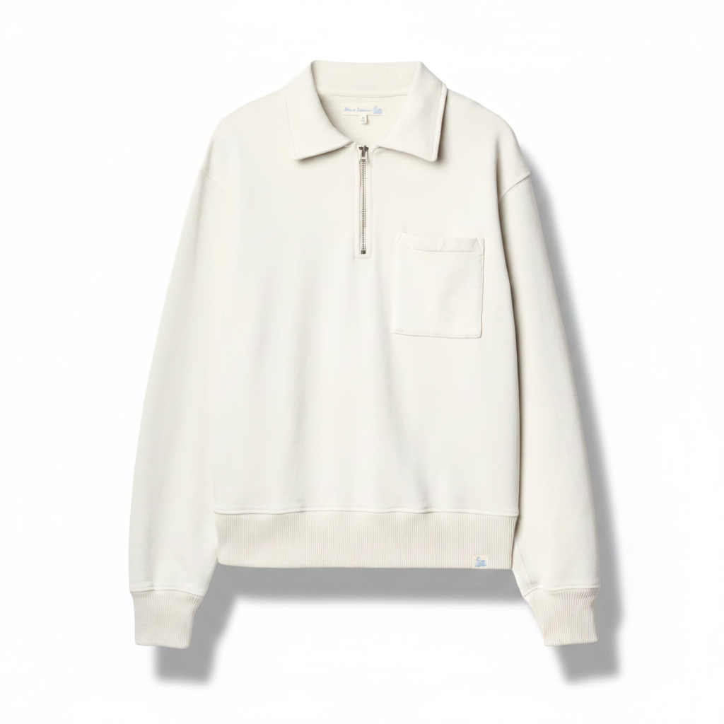 White zip-up sweatshirt on a white background
