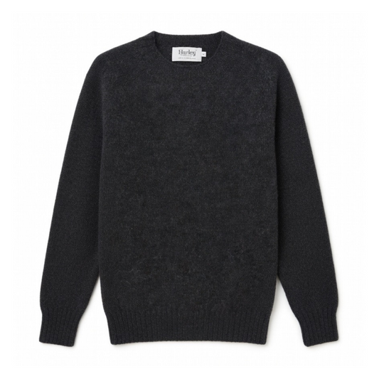 Harley of Scotland - Crew Neck Sweater, Super Soft Wool - Charcoal
