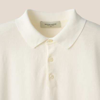 Mooncastle ice cotton polo shirt in off-white with short sleeves, featuring a classic fit and clean design.