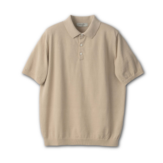 Beige Mooncastle Ice Cotton Polo shirt with short sleeves, showcasing a classic fit and soft fabric.