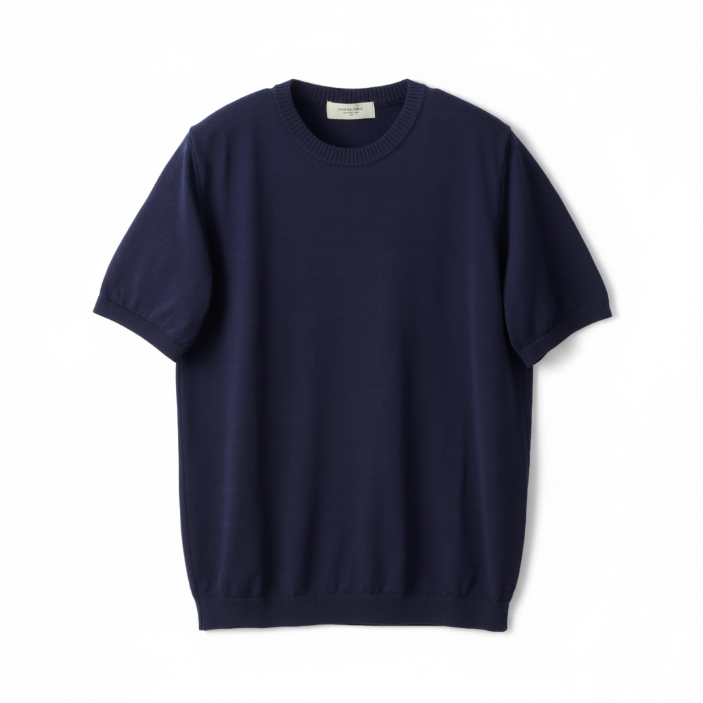 Navy blue t-shirt on a beige background