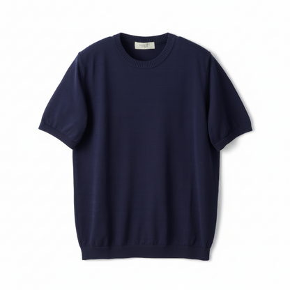 Navy blue t-shirt on a beige background