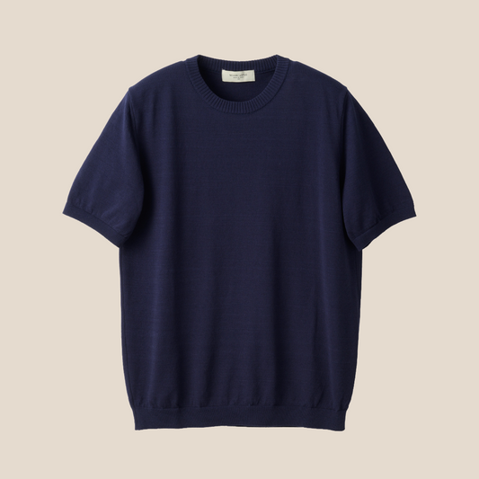 Mooncastle - Ice Cotton Crewneck, Short Sleeve - Navy