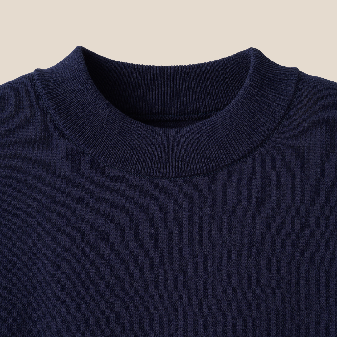 Mooncastle - Ice Cotton Mock Neck, Long Sleeve - Navy