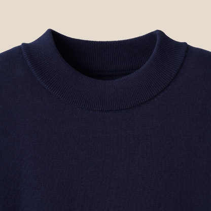 Mooncastle - Ice Cotton Mock Neck, Long Sleeve - Navy