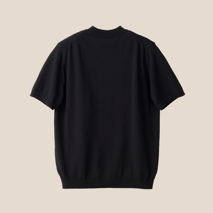 Black Mooncastle Ice Cotton Mock Neck T-shirt with short sleeves, featuring a sleek, minimalist design.