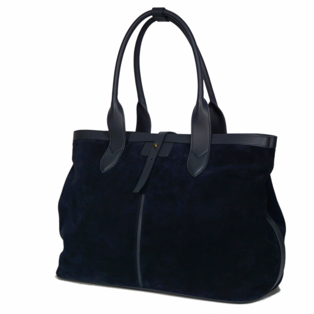 Navy suede Adam’s Peach 050 tote bag with sleek design, featuring sturdy handles and minimalist style for versatile accessorizing.