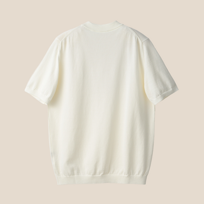 Mooncastle Ice Cotton Mock Neck T-shirt with short sleeves in off-white, soft breathable fabric, casual stylish design.